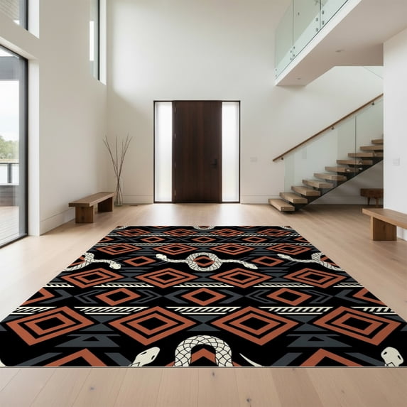 Design&I 6'x9' Ultra Soft Area Rug, Serpent With Stripe And Diamond Accents Snake Animal Southwestern Playful None Fluffy Washable Non Shedding for Guest Room Bedroom Living Room