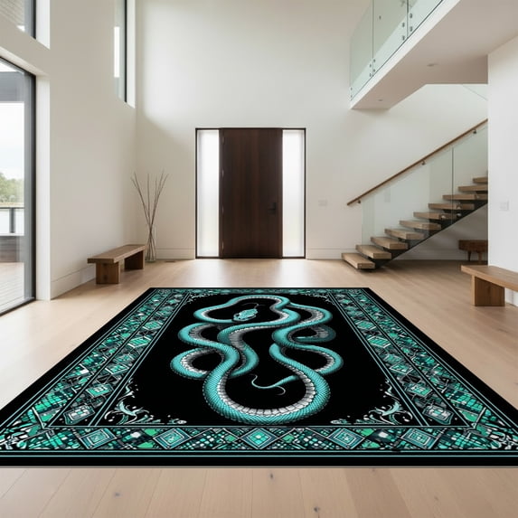 Design&I 6'x9' Ultra Soft Area Rug, Snake Gothic Round Serpent Abstract Scale Mosaic Mystical Border None Fluffy Washable Non Shedding for Guest Room Bedroom Living Room