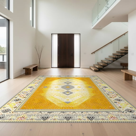 Design&I 6'x9' Ultra Soft Area Rug, Spotted Southwestern Motif Bordered Print Abstract Farmhouse None Fluffy Washable Non Shedding for Guest Room Bedroom Living Room