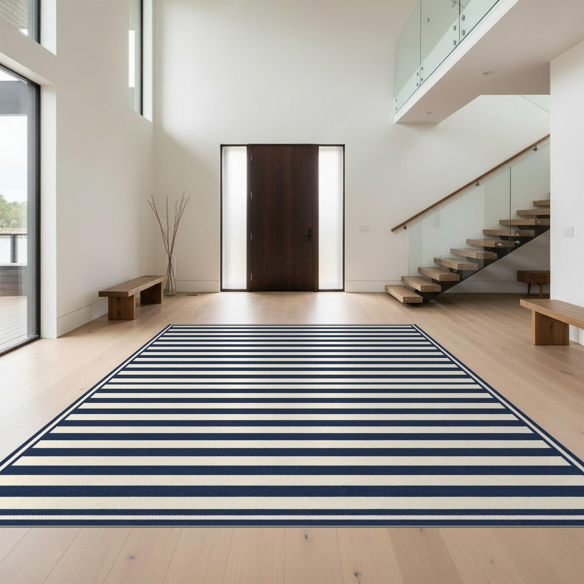 Striped Border Rug Design&I 6'x9' Ultra Soft Area Rug, Striped Nautical Banded Border Bold ...