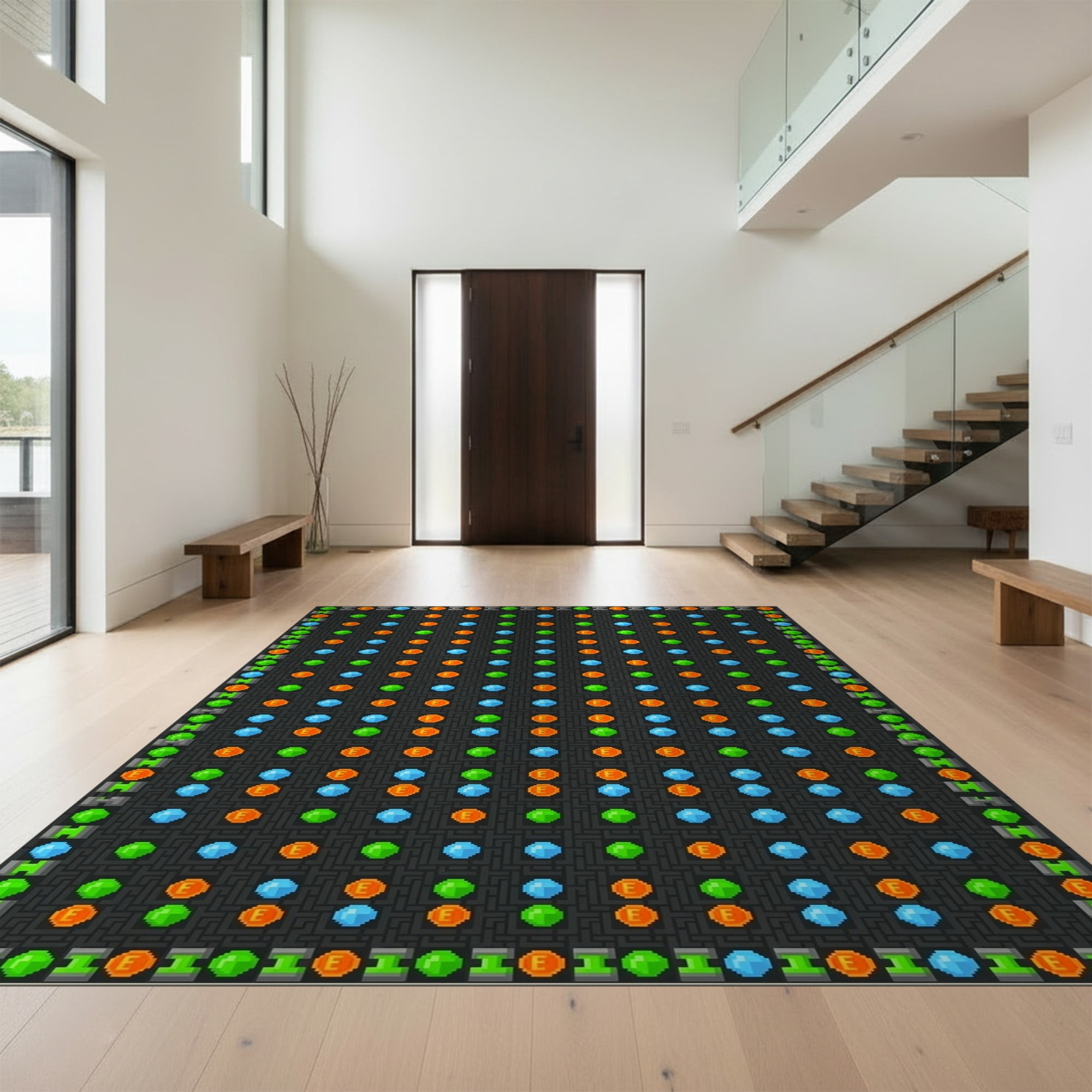Design&I 6'x9' Ultra Soft Area Rug, Video Pixel Map Bold Block Border ...