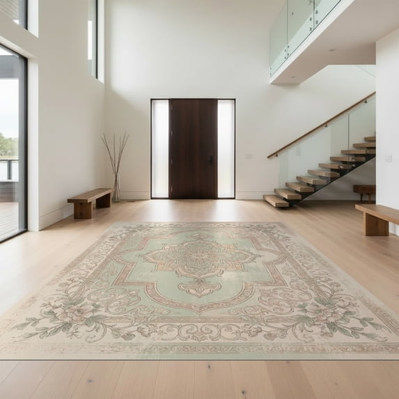 Design&I 6'x9' Ultra Soft Area Rug, Vintage Boho Dusty Sage Beige Crisp Decorative Kilim None Fluffy Washable Non Shedding for Guest Room Bedroom Living Room