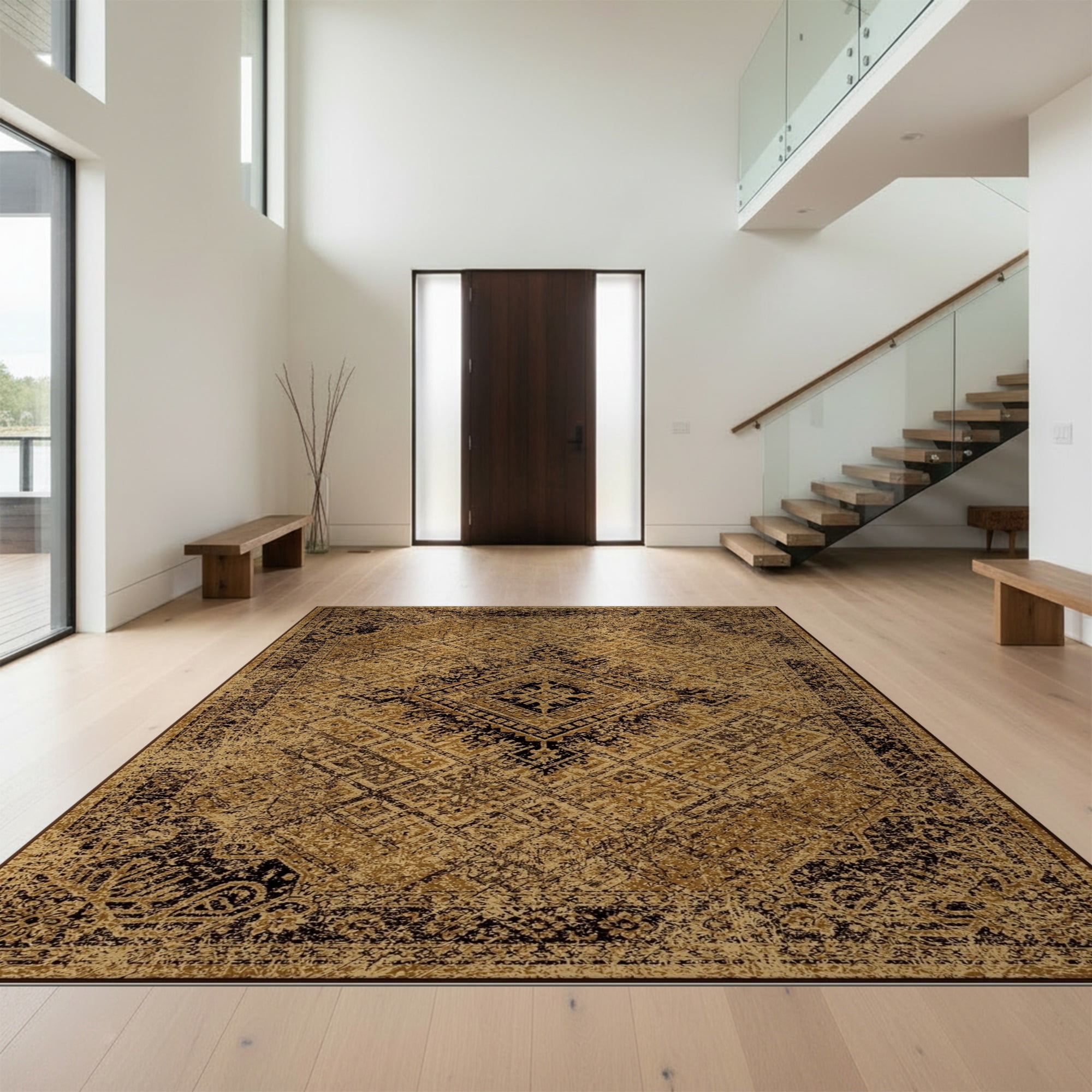 Design&I 6'x9' Ultra Soft Area Rug, Vintage Faded Tan Ornamental ...