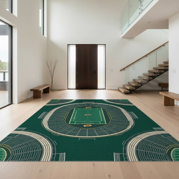 Design&I 6'x9' Washable Area Rug Arch Design With Athletic Ball Panel Symmetry Football Stadium Refined for Queen Size Bedroom, Under Bed, Sleek Flatweave Pet Friendly