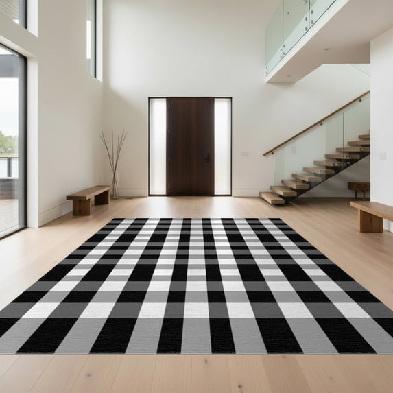 Design&I 6'x9' Washable Area Rug Balanced Grid Layout Crisp Checkerboard Fall Inspired Doormat for Living Room, Family Indoor, Oversized Skid-Resistant