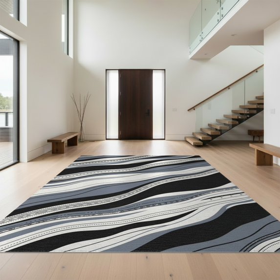 Design&I 6'x9' Washable Area Rug Long Hallway Composition Waves Rows Entryway Hallways Shower for Dining Room, Under Table, Office, Snag-Free