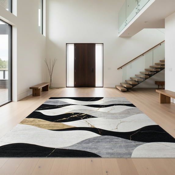 Design&I 6'x9' Washable Area Rug Oversized Skid-Resistant Floorcarpet Abstract Veining Contemporary Flow Accessories Moden for Living Room, Family Indoor
