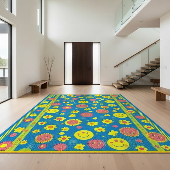Design&I 6'x9' Washable Area Rug Shaped Funky Motif Designer Eclectic Graphic Bathroom for Dining Room, Under Table, Office, Snag-Free