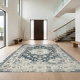 thumbnail image 1 of Design&I 6'x9' Washable Area Rug Sleek Flatweave Pet Friendly Beige Vintage Distressed Scroll Ornate Border Boho Latticework for Queen Size Bedroom, Under Bed, 1 of 7