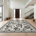 thumbnail image 1 of Design&I 6'x9' Washable Area Rug Sleek Flatweave Pet Friendly Black White Elegant Floral and Vine Design Intricate Blossom Motifs with Graceful for Queen Size Bedroom, Under Bed, 1 of 7