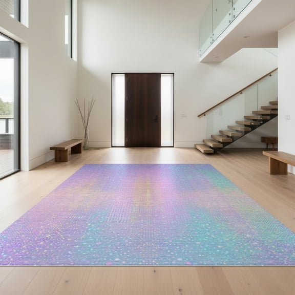 Design&I 6'x9' Washable Area Rug Sleek Flatweave Pet Friendly Purple Mermaid Aesthetic Motif Pastel Bubble Kawaii Scale for Queen Size Bedroom, Under Bed