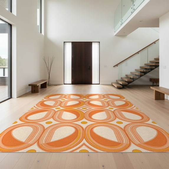 Design&I 6'x9' Washable Area Rug Sleek Flatweave Pet Friendly Terracotta Postmodern Freeform Shapes Tone Abstract Boho Mid for Queen Size Bedroom, Under Bed