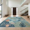 thumbnail image 1 of Design&I 6'x9' Washable Area Rug Snag-Free Blue Oceanic Seascape with Marine Life Motif Underwater Scene Turtles, Fish, for Dining Room, Under Table, Office, 1 of 7