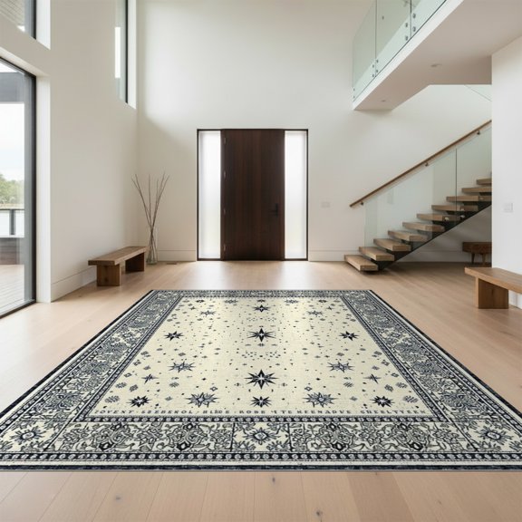 Design&I 6'x9' Washable Area Rug Trash Farmhouse Rules Decorations Accessories Basement Fatigue for Dining Room, Under Table, Office, Snag-Free
