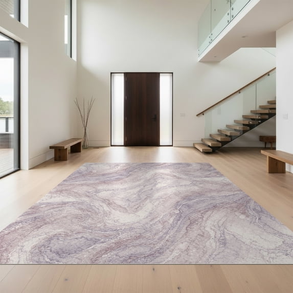 Design&I 8'x10' Ultra Soft Area Rug, Abstract Pink Boho Swirl Motifs Watercolor Gradient Swirling Purple Flowing None Fluffy Washable Non Shedding for Bedroom Living Room Under Sectional