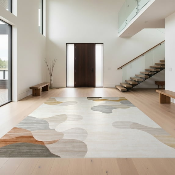 Design&I 8'x10' Ultra Soft Area Rug, Beige Boho Solid Neutral Abstract Tonal Swirl Minimalist Heathered None Fluffy Washable Non Shedding for Bedroom Living Room Under Sectional