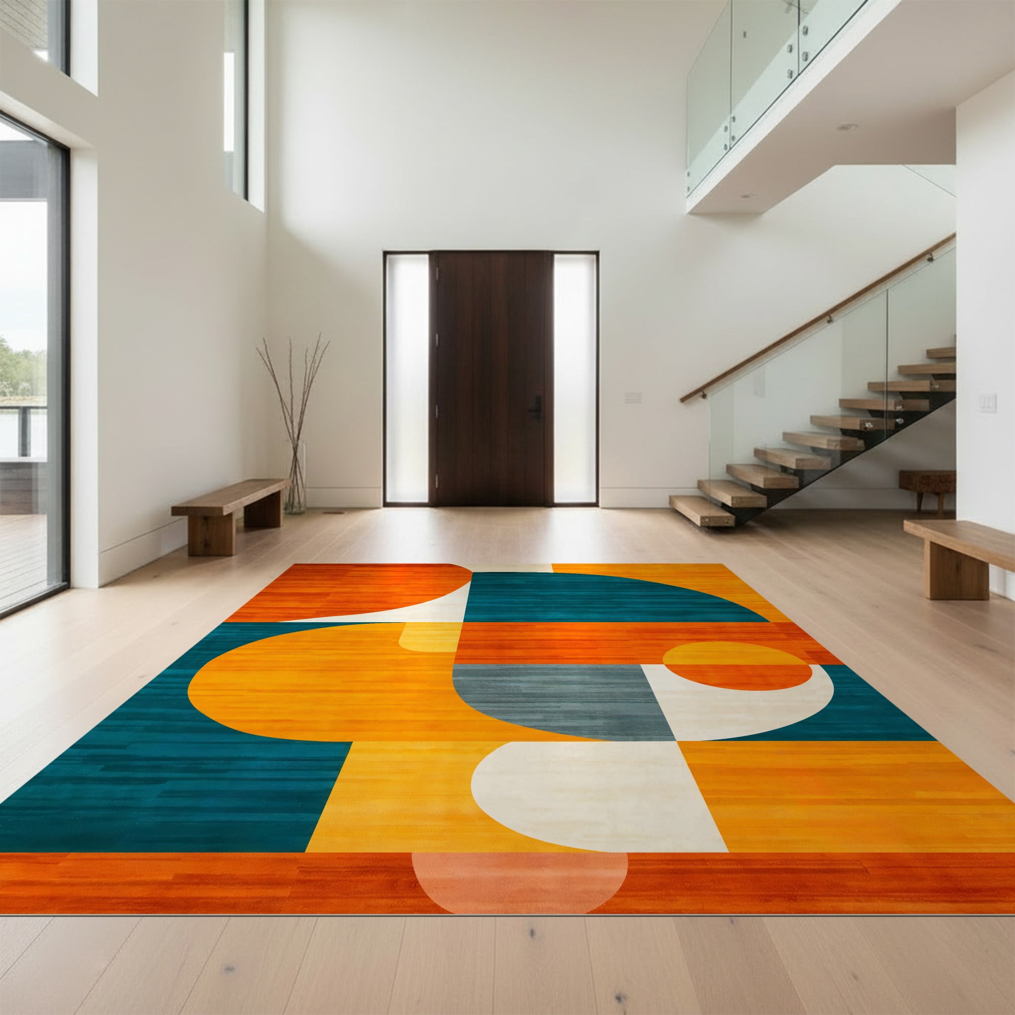 Colorful Rug Design Design&I 8'x10' Ultra Soft Area Rug, Burnt Orange Teal Funky Bright ...