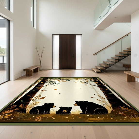Design&I 8'x10' Ultra Soft Area Rug, Cabin Woodland Sunset Cub Wildlife Border Bathroom Medieval Print None Fluffy Washable Non Shedding for Bedroom Living Room Under Sectional