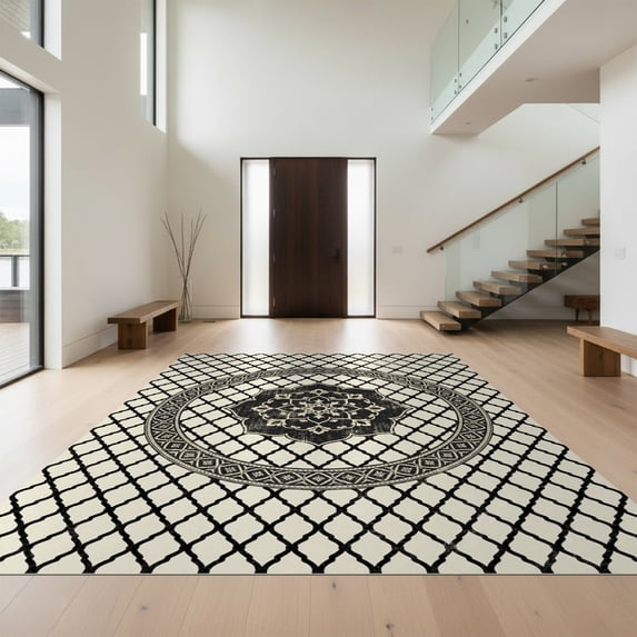 Design&I 8'x10' Ultra Soft Area Rug, Cream Beige Traditional Trellis Motif Center Decorative Classroom None Fluffy Washable Non Shedding for Bedroom Living Room Under Sectional