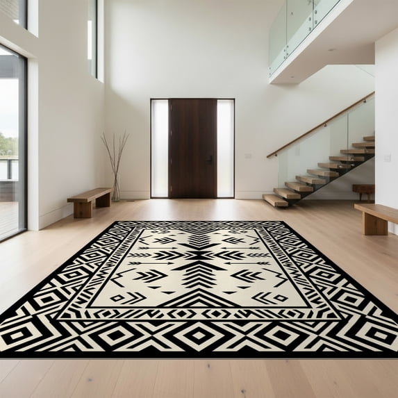 Design&I 8'x10' Ultra Soft Area Rug, Cream Boho Beige Border Geometric Motif Classroom Ivory Bordered None Fluffy Washable Non Shedding for Bedroom Living Room Under Sectional