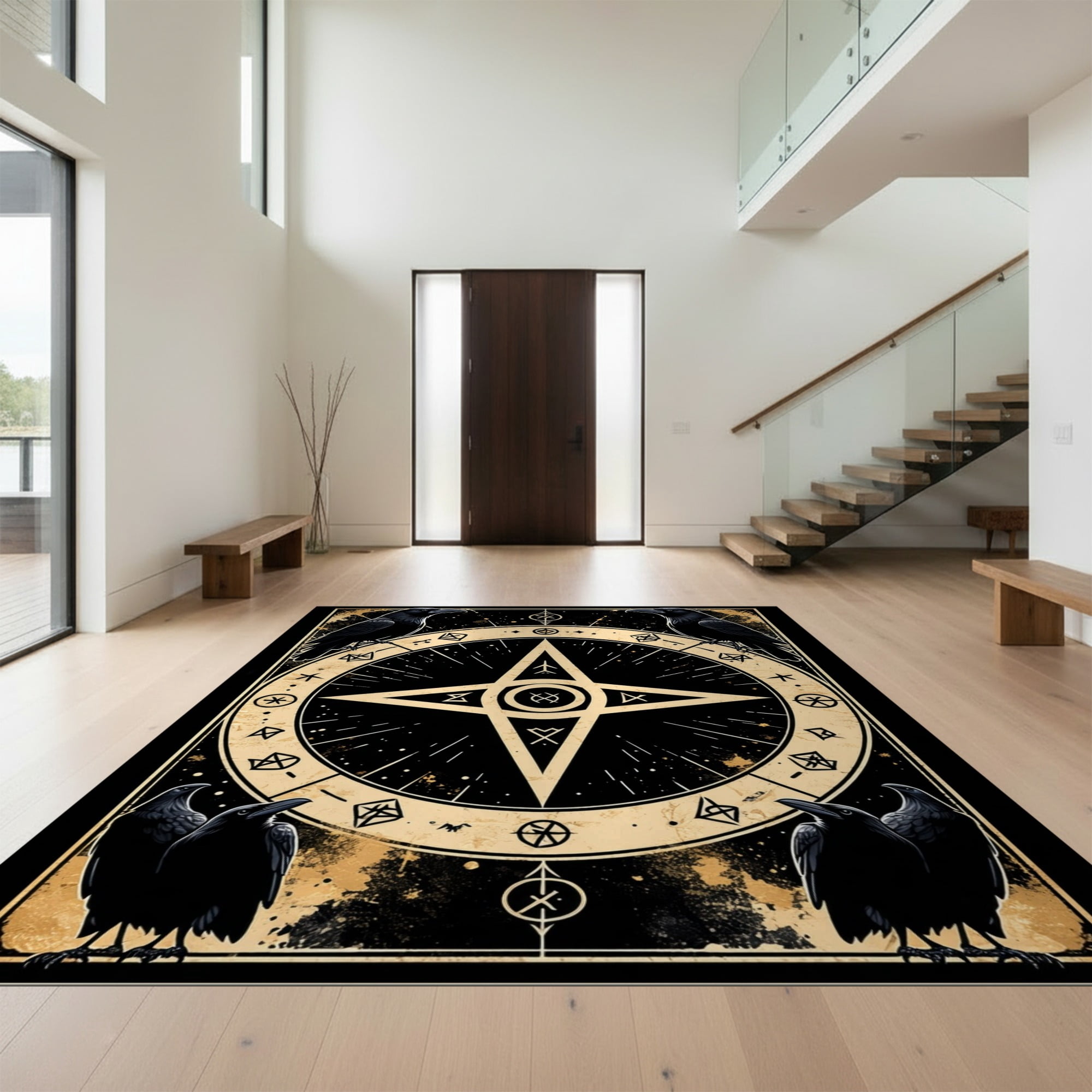 Rune Rug Design&I 8'x10' Ultra Soft Area Rug, Crow Runes Pentagram Raven Rune ...