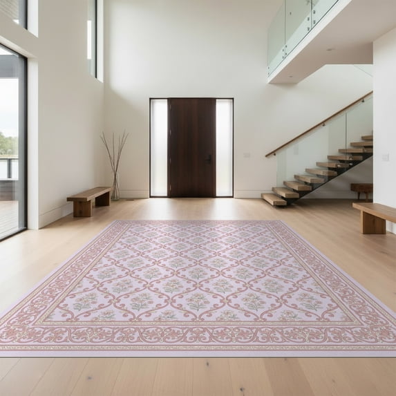 Design&I 8'x10' Ultra Soft Area Rug, Dorm Delicate Purple Flower Network Traditional Boho Lilac None Fluffy Washable Non Shedding for Bedroom Living Room Under Sectional