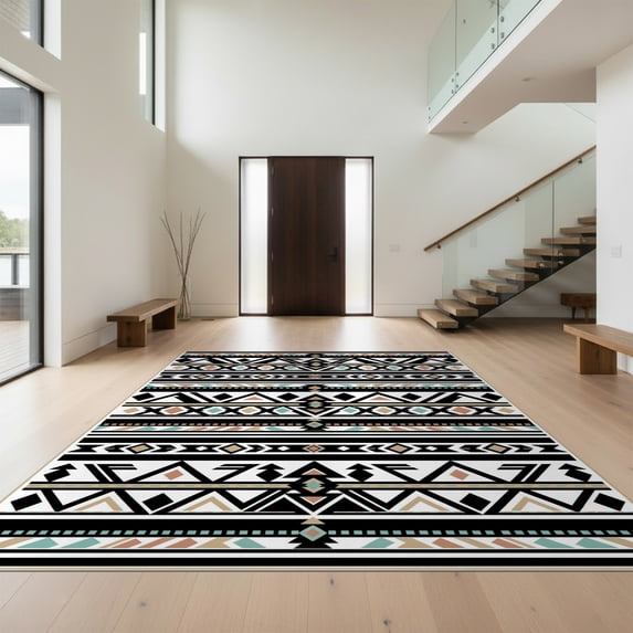 Design&I 8'x10' Ultra Soft Area Rug, Farmhouse Boho Zigzag Striped Symmetrical Mirrored Entryway Bathroom None Fluffy Washable Non Shedding for Bedroom Living Room Under Sectional