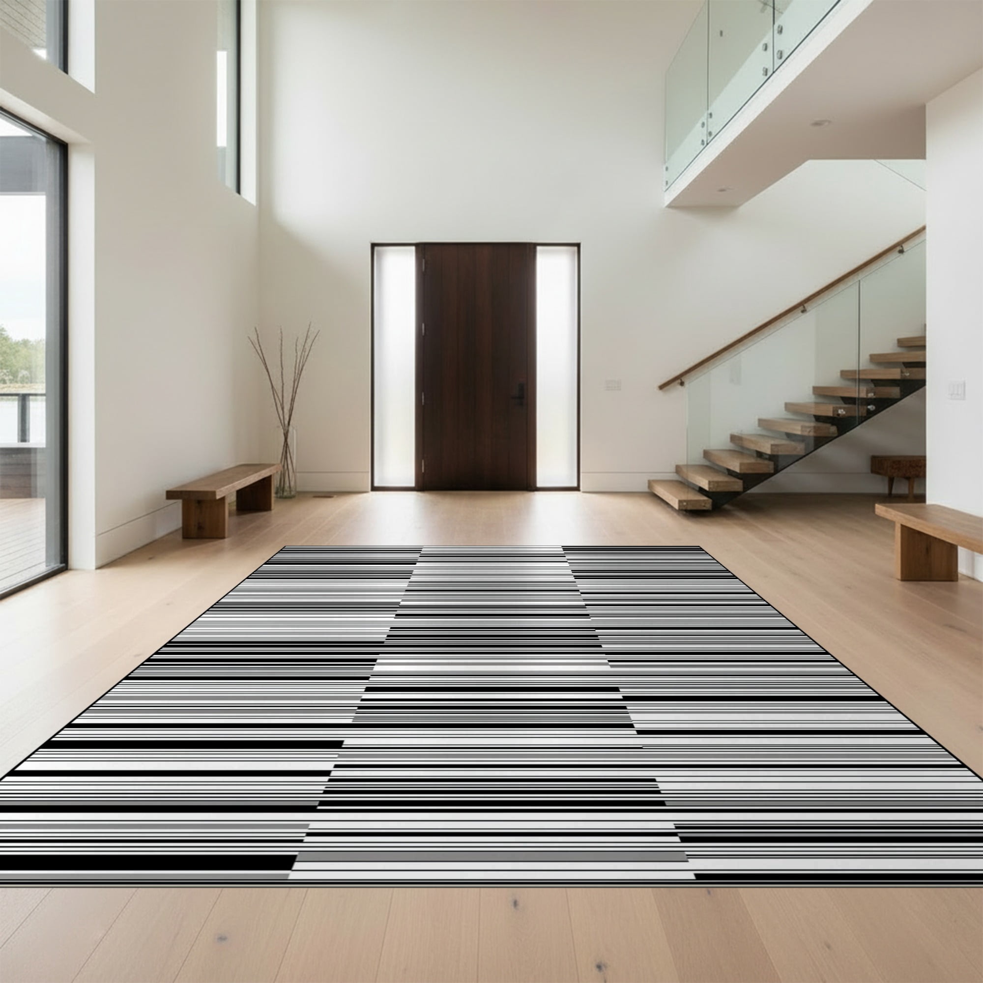 Monochrome Patterned Rug Design&I 8'x10' Ultra Soft Area Rug, Geometric Monochrome Bands ...