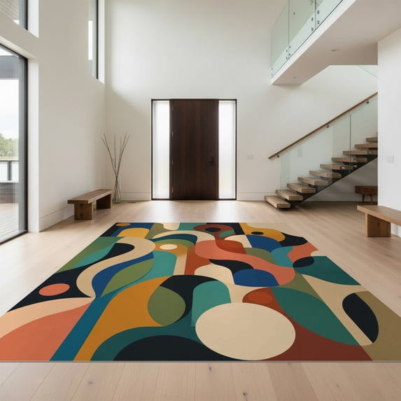 Design&I 8'x10' Ultra Soft Area Rug, Multicolor Abstract Geometric Design Dynamic Shapes with Bold Modern Fluffy Washable Non Shedding for Bedroom Living Room Under Sectional