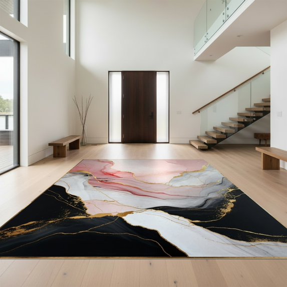 Design&I 8'x10' Ultra Soft Area Rug, Pink Blush Marble Swirl Design Abstract and Veining with Border Fluffy Washable Non Shedding for Bedroom Living Room Under Sectional