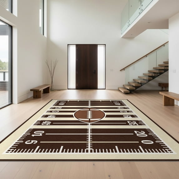 Design&I 8'x10' Ultra Soft Area Rug, Shaped Beast Football Bold Stripe Footboard Themed Graphic Hexagon None Fluffy Washable Non Shedding for Bedroom Living Room Under Sectional