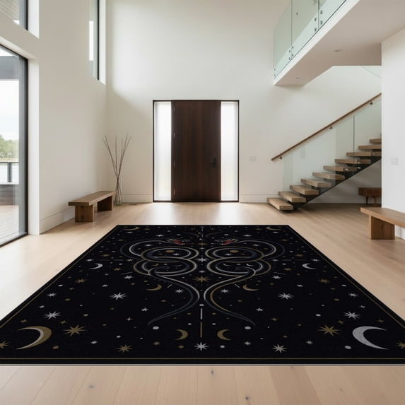 Design&I 8'x10' Ultra Soft Area Rug, Snake Intertwined Serpent Lunar Phases Shimmering Stars Occult None Fluffy Washable Non Shedding for Bedroom Living Room Under Sectional