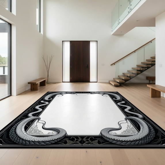 Design&I 8'x10' Ultra Soft Area Rug, Snake Serpent Round Gothic Coiled Heads Interlocking Scale Field None Fluffy Washable Non Shedding for Bedroom Living Room Under Sectional