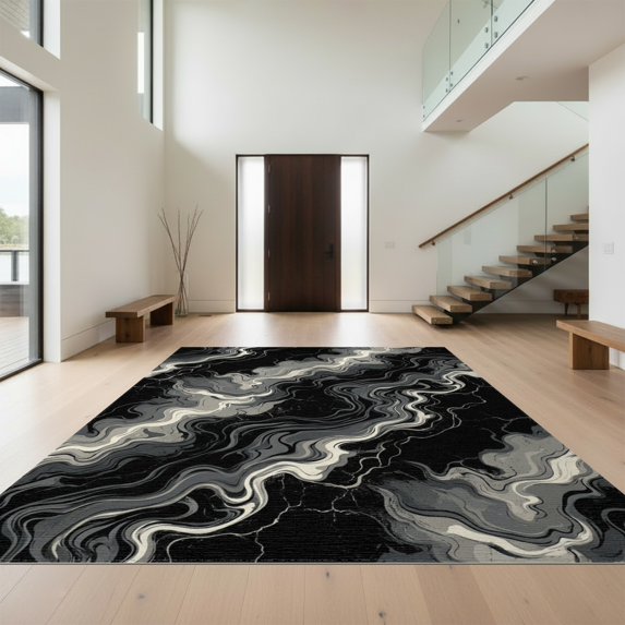 Design&I 8'x10' Washable Area Rug Abstract Distressed Swirl Entryway Hallways Long Boho Hallway Playful Expressive for King Size Bedroom, Under Bed, Sleek Flatweave Pet Friendly