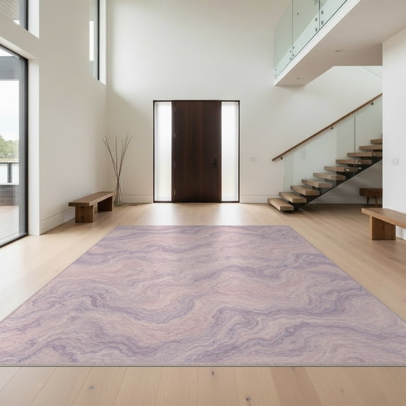 Design&I 8'x10' Washable Area Rug Abstract Pink Interlocking Swirl Motifs Swirling Veined Purple Flowing Dynamic for Dining Room, Large Office, Lounge, Snag-Free