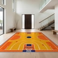 thumbnail image 1 of Design&I 8'x10' Washable Area Rug Basketball Repeating Hoop Motif Markings Bold Stripe Border Center for King Size Bedroom, Under Bed, Sleek Flatweave Pet Friendly, 1 of 7