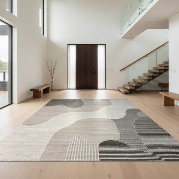 Design&I 8'x10' Washable Area Rug Beige Grey Neutral Textured Layers ...