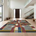 thumbnail image 1 of Design&I 8'x10' Washable Area Rug Checkered Grid Border Bold Track Loops Car Interlocking Stripes Playful for King Size Bedroom, Under Bed, Sleek Flatweave Pet Friendly, 1 of 7