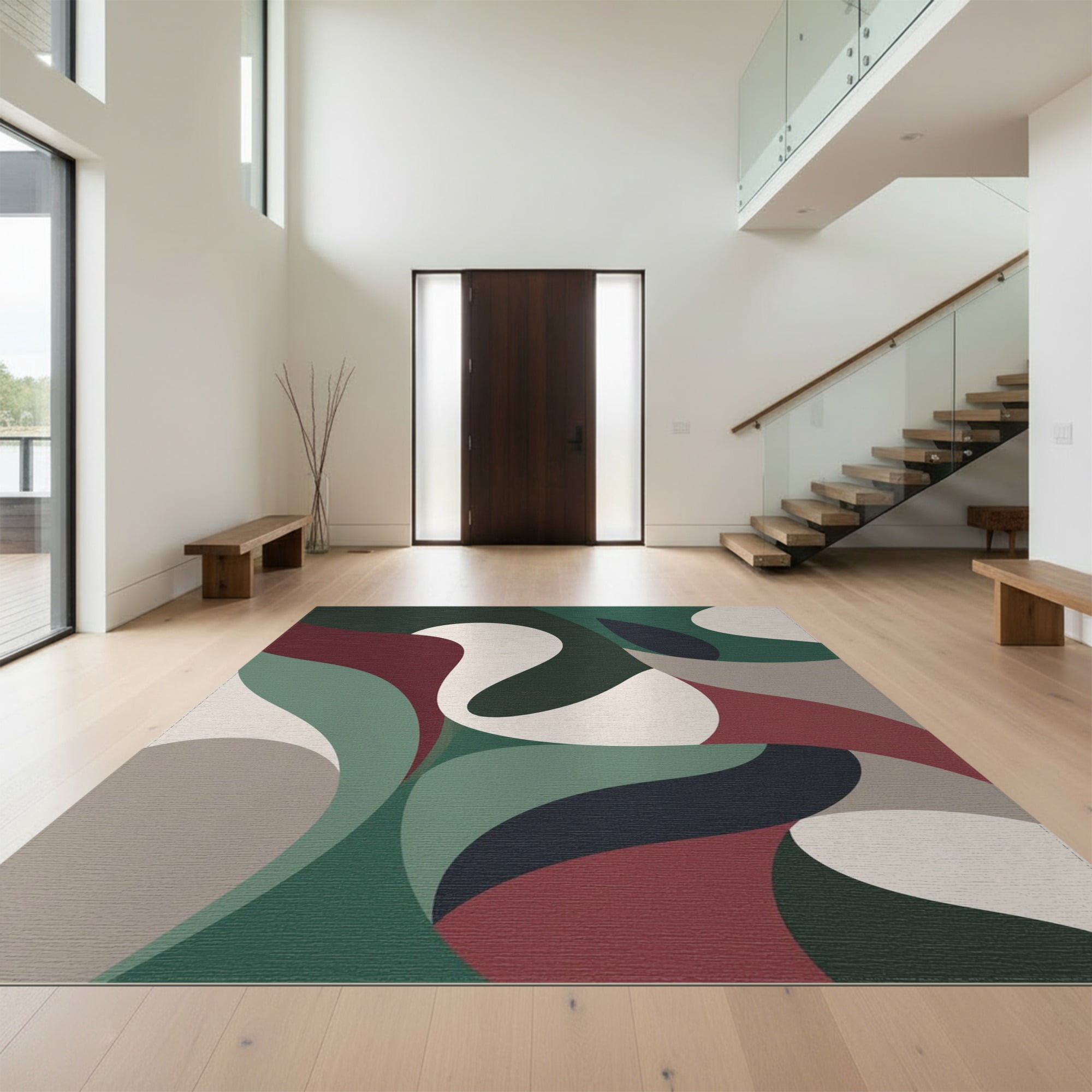 Design&I 8'x10' Washable Area Rug Deep Green Swirls with Burgundy ...