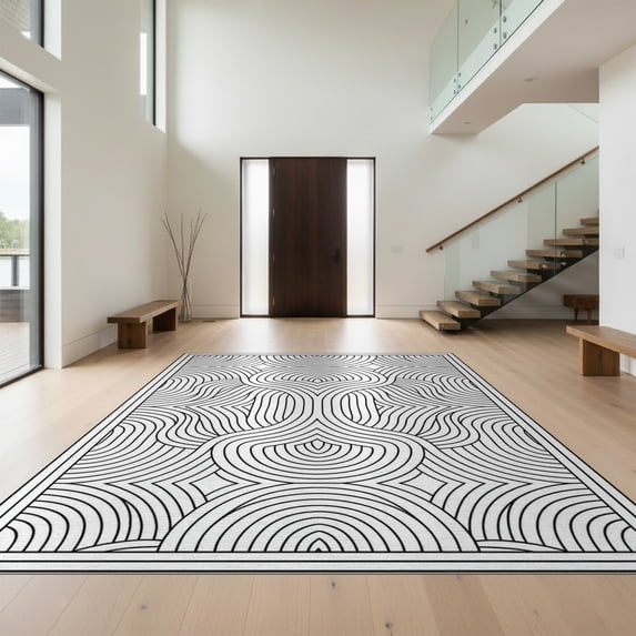 Design&I 8'x10' Washable Area Rug Door Curved Boho Arched Motif Decorative Symmetrical Front for Living Room, Family Extra Large Skid-Resistant Low Profile