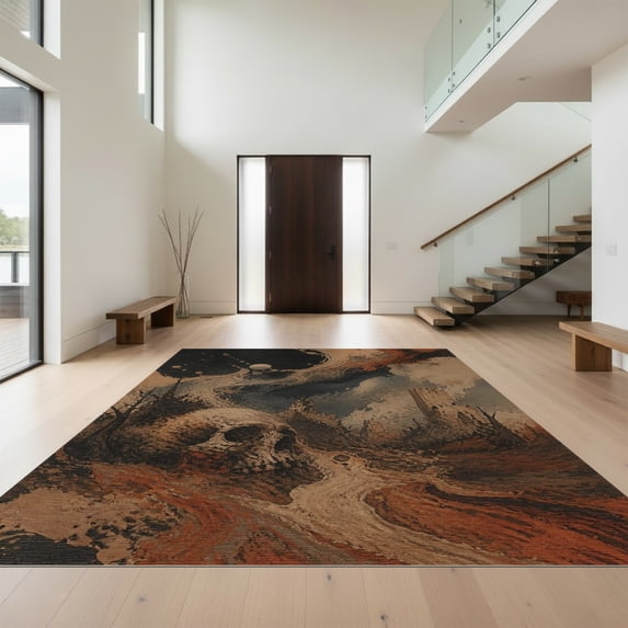 Design&I 8'x10' Washable Area Rug Earthy Tones Abstract Skull Art Surreal Landscape with Cosmic for Living Room, Family Extra Large Skid-Resistant Low Profile