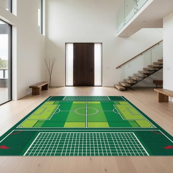 Design&I 8'x10' Washable Area Rug Extra Large Skid-Resistant Low Profile Net Grid Door Center Markings Striped Bold Soccer Field Goal Playful Expressive for Living Room, Family
