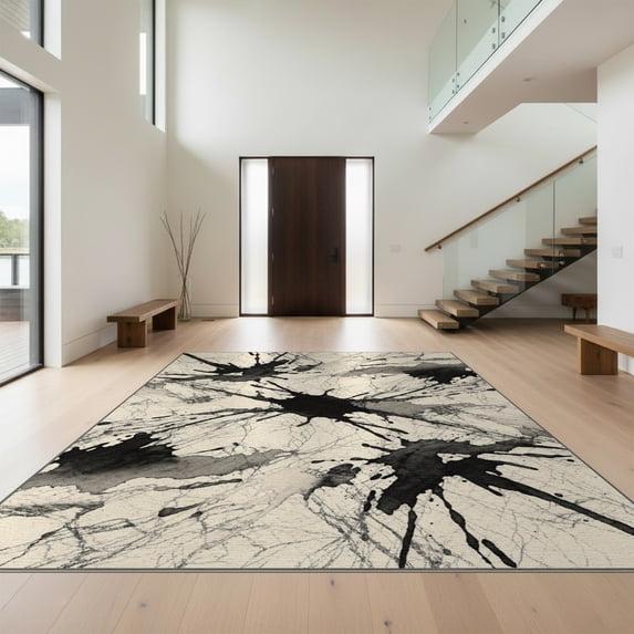 Design&I 8'x10' Washable Area Rug Floorcarpet Motif Streak Bold Accessories Moden Livingroom Neutral for King Size Bedroom, Under Bed, Sleek Flatweave Pet Friendly