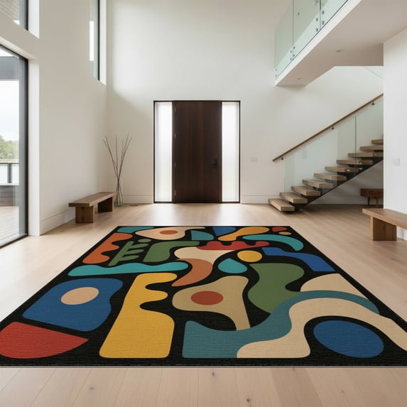 Design&I 8'x10' Washable Area Rug Multicolor Abstract Geometric Design Bold Shapes with Modern Artistic Flair for Dining Room, Large Office, Lounge, Snag-Free