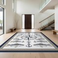 thumbnail image 1 of Design&I 8'x10' Washable Area Rug Nautical Beachy Compass Motif Border Bathroom Theme Themed Fish Flowing Dynamic for Living Room, Family Extra Large Skid-Resistant Low Profile, 1 of 7
