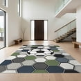 thumbnail image 1 of Design&I 8'x10' Washable Area Rug Shaped Soccer Beast Pentagon Motif Graphic Footboard Football for King Size Bedroom, Under Bed, Sleek Flatweave Pet Friendly, 1 of 7