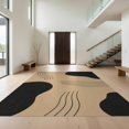 thumbnail image 1 of Design&I 8'x10' Washable Area Rug Sleek Flatweave Pet Friendly Beige Black Abstract Curves and Bold Shapes Elegant Geometric Contrast with Artistic for King Size Bedroom, Under Bed, 1 of 7