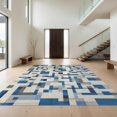thumbnail image 1 of Design&I 8'x10' Washable Area Rug Sleek Flatweave Pet Friendly Blue Grey Abstract Blocks Crisp Interlocking Geometric Design with Edges for King Size Bedroom, Under Bed, 1 of 7