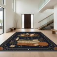 thumbnail image 1 of Design&I 8'x10' Washable Area Rug Sleek Flatweave Pet Friendly Midnight Blue Gold Autumnal Motif Decorative Design Seasonal Ghost and Pumpkin for King Size Bedroom, Under Bed, 1 of 7