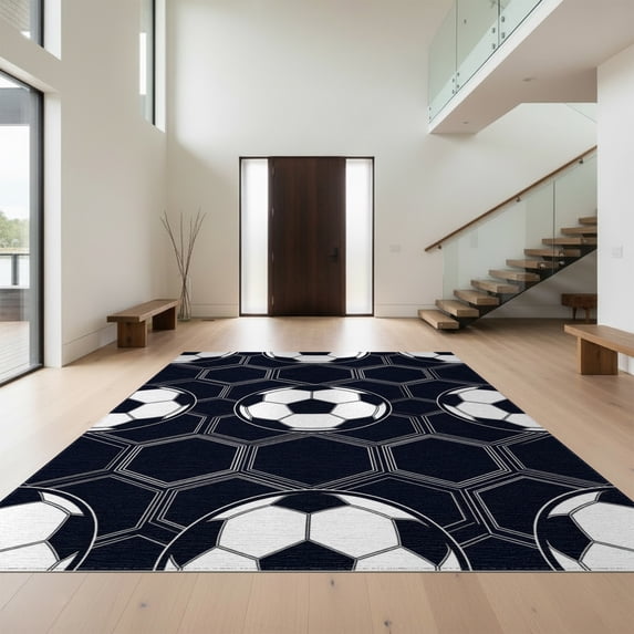 Design&I 8'x10' Washable Area Rug Sleek Flatweave Pet Friendly Shaped Beast Football Themed Geometric Panel Layout Footboard for King Size Bedroom, Under Bed